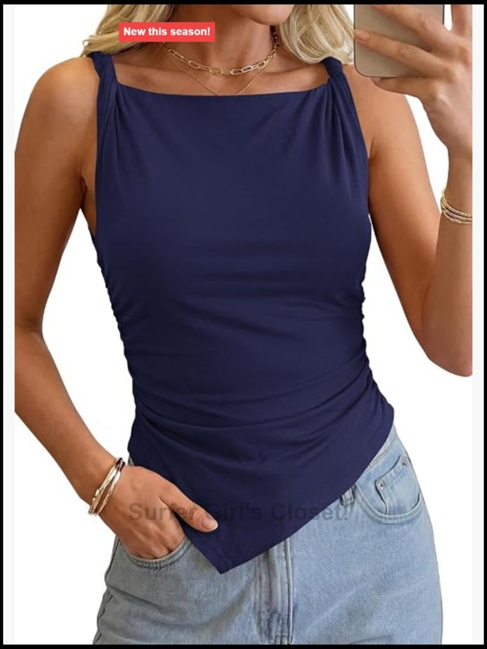 Sleeveless Twist Strap Ruched Asymmetric Tank Top